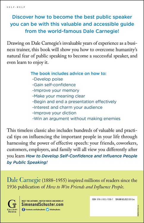 How to develop self-confidence and influence people by public speaking back cover