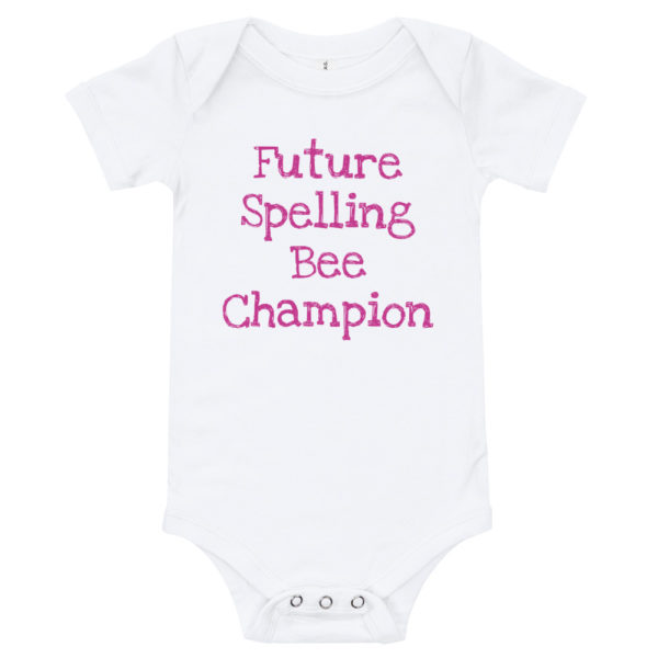 "Future Spelling Bee Champion" Onesie - Pink Text - Image 3