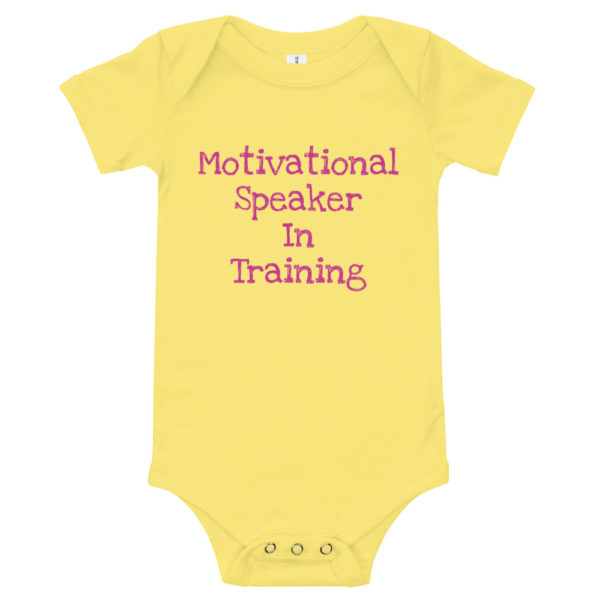 "Motivational Speaker In Training" Onesie - Pink Text - Image 5