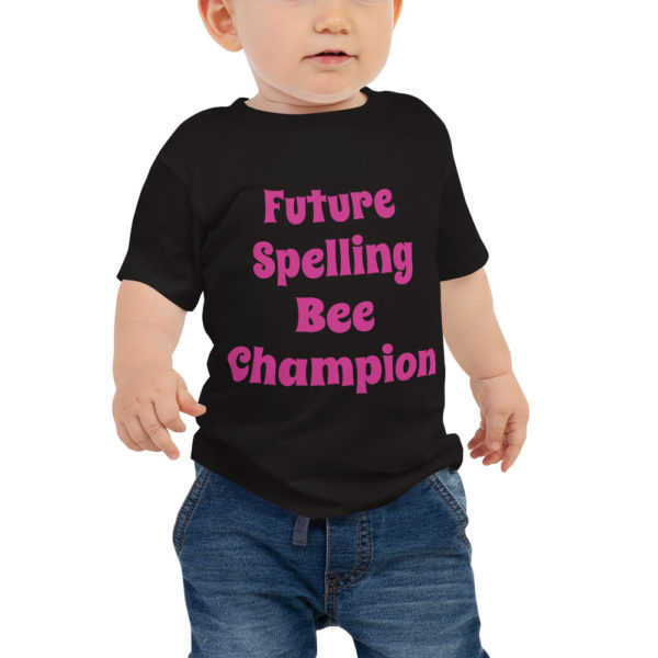 "Future Spelling Bee Champion" Baby Jersey Short Sleeve Tee (Pink Text) - Image 4