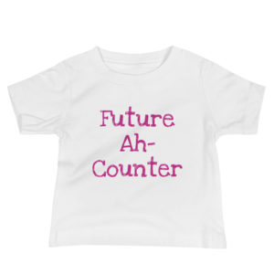 "Future Ah-Counter" Baby Jersey Short Sleeve Tee - Pink Text