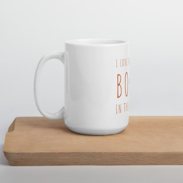 I love the smell of books in the morning - White Mug - Orange Type - Image 3