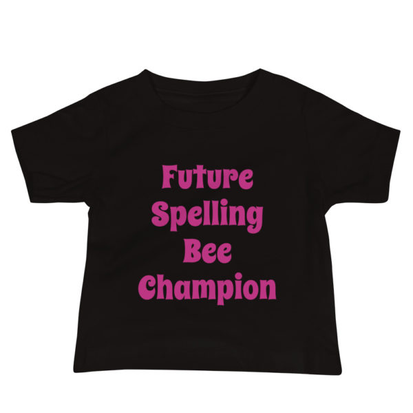 "Future Spelling Bee Champion" Baby Jersey Short Sleeve Tee (Pink Text) - Image 2