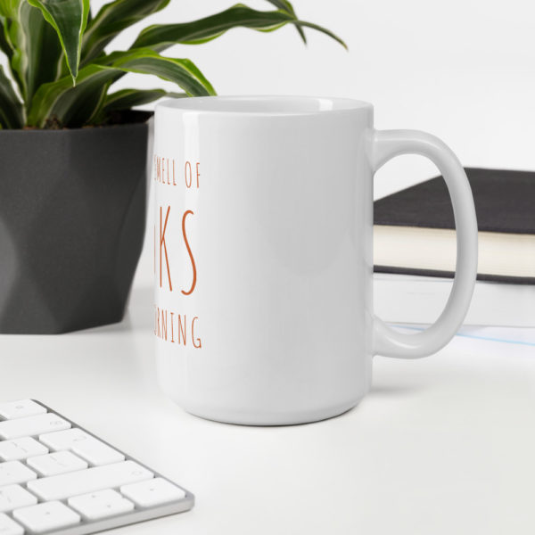 I love the smell of books in the morning - White Mug - Orange Type - Image 4