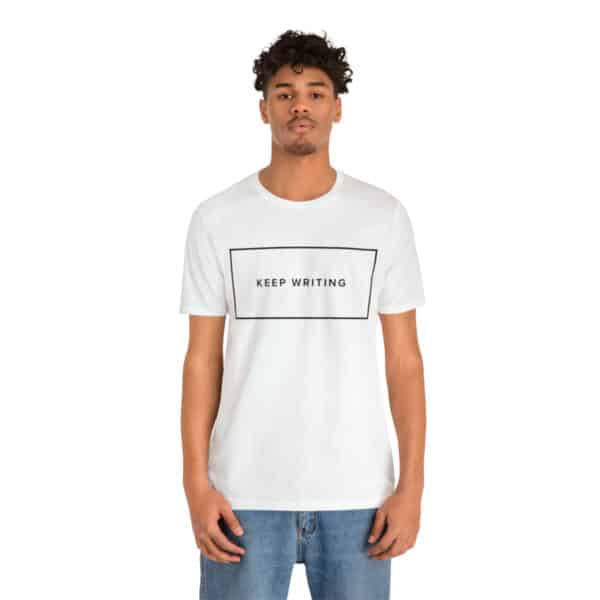 "Keep Writing" Unisex Jersey Short Sleeve Tee, Black Text, S - 3XL, Various Colors - Image 5