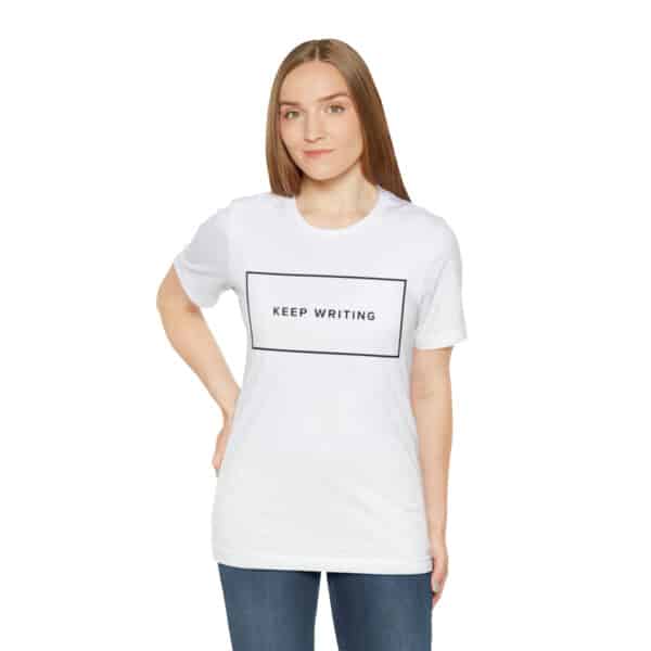 "Keep Writing" Unisex Jersey Short Sleeve Tee, Black Text, S - 3XL, Various Colors - Image 6