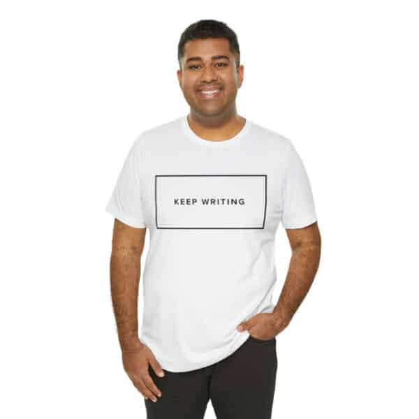 "Keep Writing" Unisex Jersey Short Sleeve Tee, Black Text, S - 3XL, Various Colors - Image 8