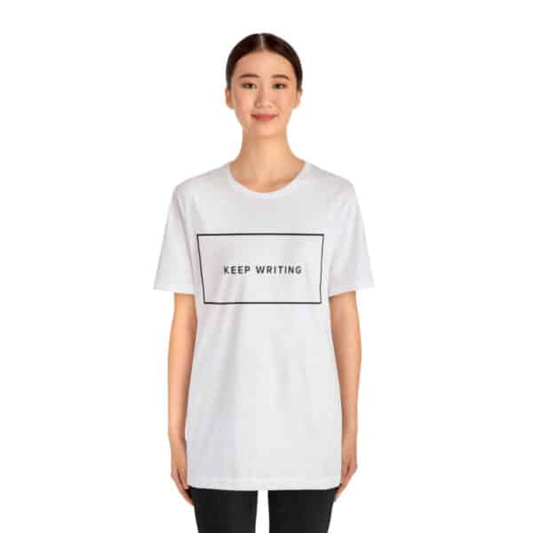 "Keep Writing" Unisex Jersey Short Sleeve Tee, Black Text, S - 3XL, Various Colors - Image 16