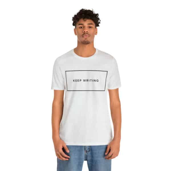 "Keep Writing" Unisex Jersey Short Sleeve Tee, Black Text, S - 3XL, Various Colors - Image 17
