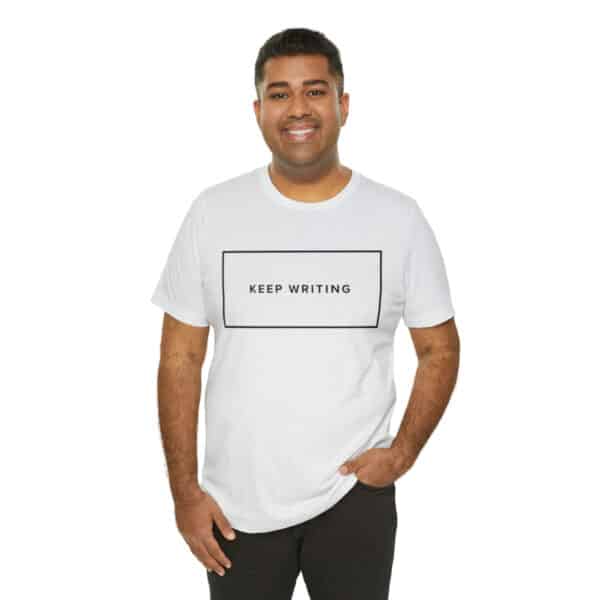 "Keep Writing" Unisex Jersey Short Sleeve Tee, Black Text, S - 3XL, Various Colors - Image 20